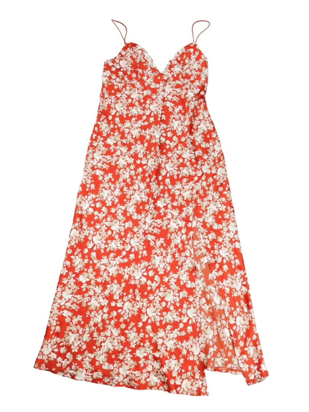 Hello Molly Floral Satin Slip Dress Size Small NWT Red Maxi Dress